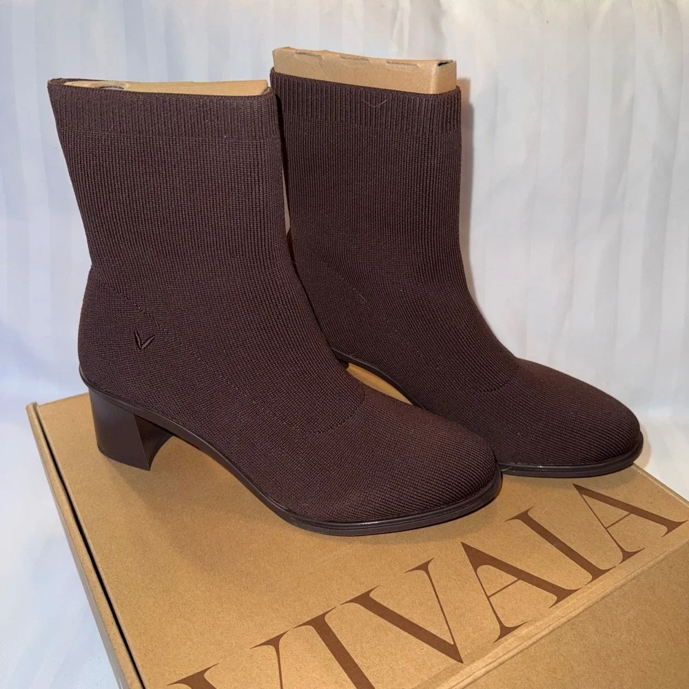 VIVAIA Knit Sock Ankle Boots Chocolate Water‎ Repellent Size 9-9.5 EU40.5